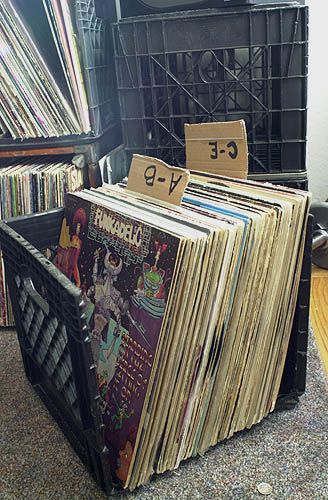 Records in a milkcrate